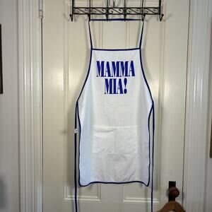 Mamma Mia Kitchen Apron White Musical Souvenir Swag Broadway Cotton Front Pocket
